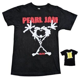 Pearl Jam Alive Stickman Set List T- shirt Tee Size M Black Double-Sided VTG